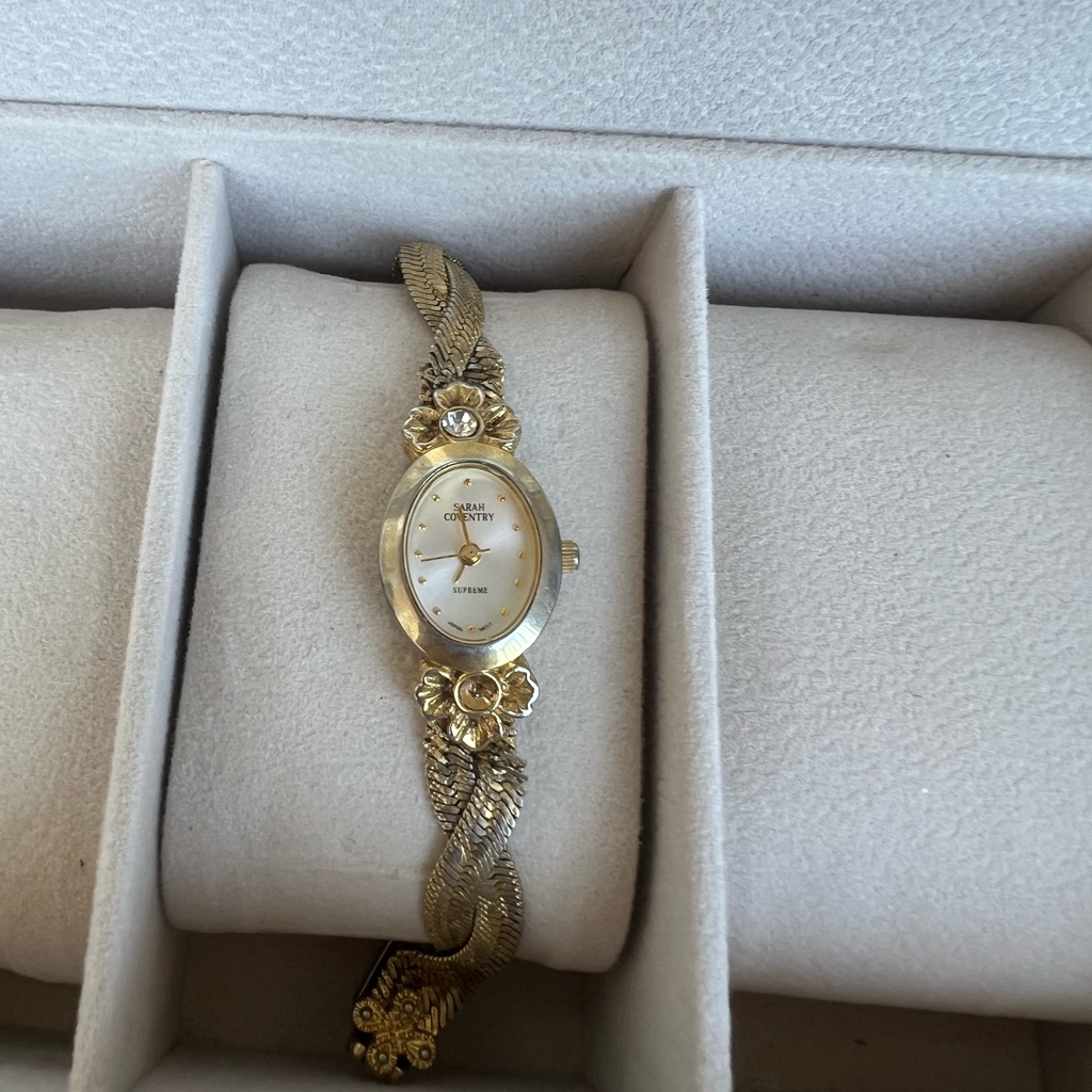Sarah Coventry Gold Floral Bracelet Watch With Braided Band